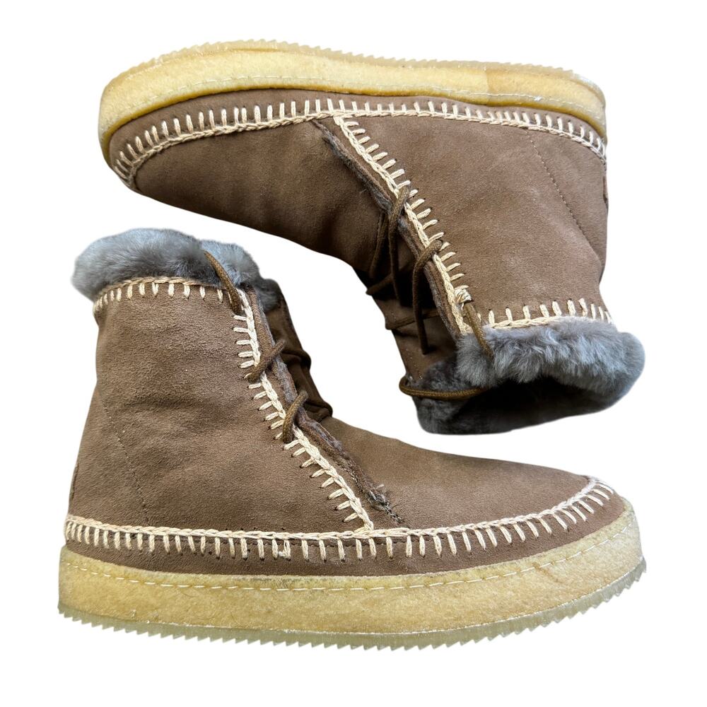 Laidback London Argo Crochet Camel Suede Ankle Boot Moccasin Womens Size 36